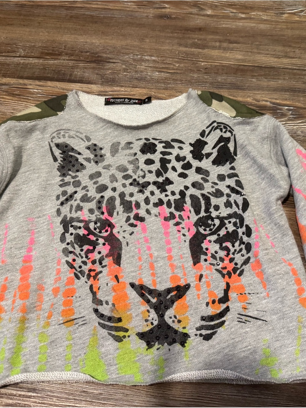 Flowers by Zoe Grey Leopard Sweatshirt with Neon Pink Orange Lime Accents